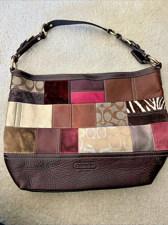 Coach Handbags - Coach Holiday Patchwork Hobo Bag in Brown & Burgundy